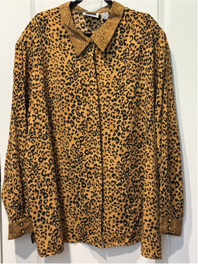 Women's maggie barnes Plus 34W Brown Black Leopard Print & paisley Blouse